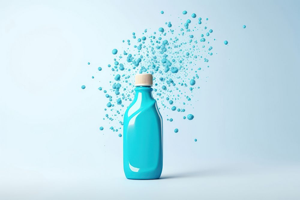 Cleaning product bottle turquoise plastic bottle.