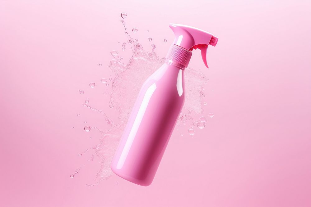 Cleaning product bottle pink pink background. 