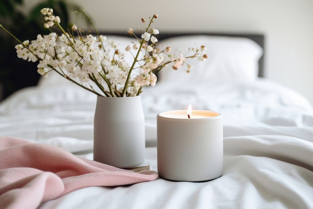 Scented candle furniture bedroom flower. AI generated Image by rawpixel.