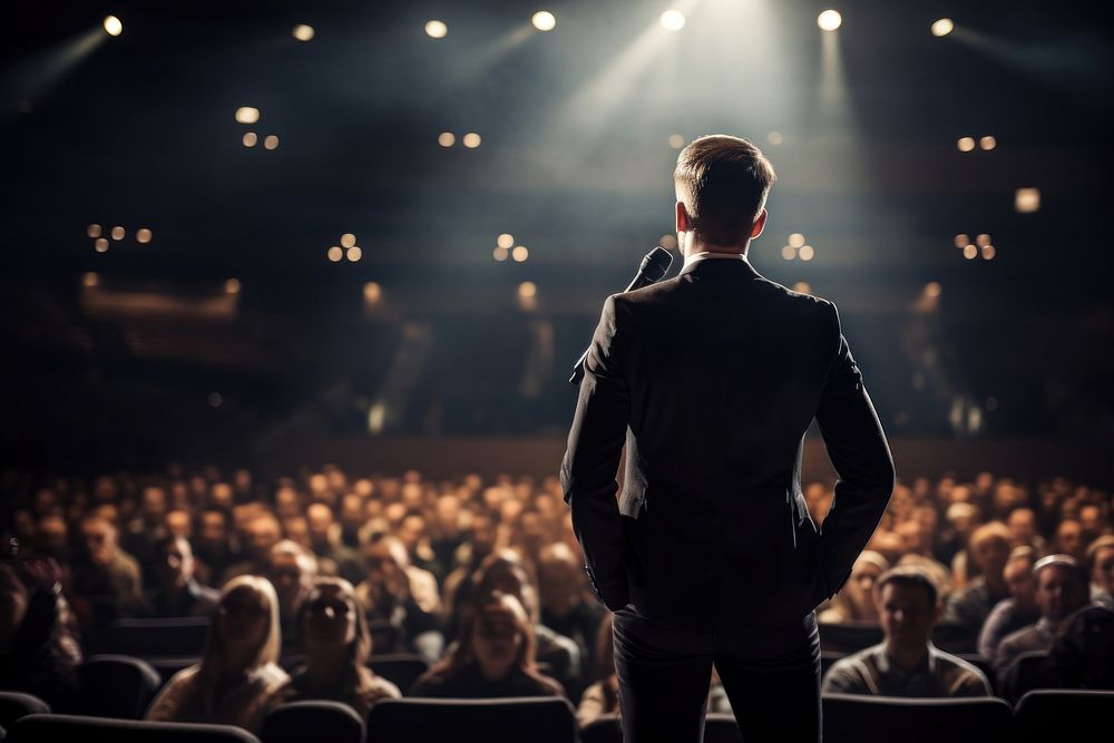 Motivational speaker audience adult stage. 