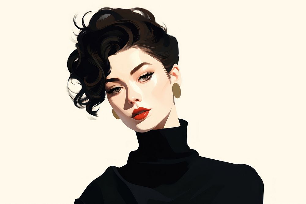 Woman fashion drawing portrait earring. 