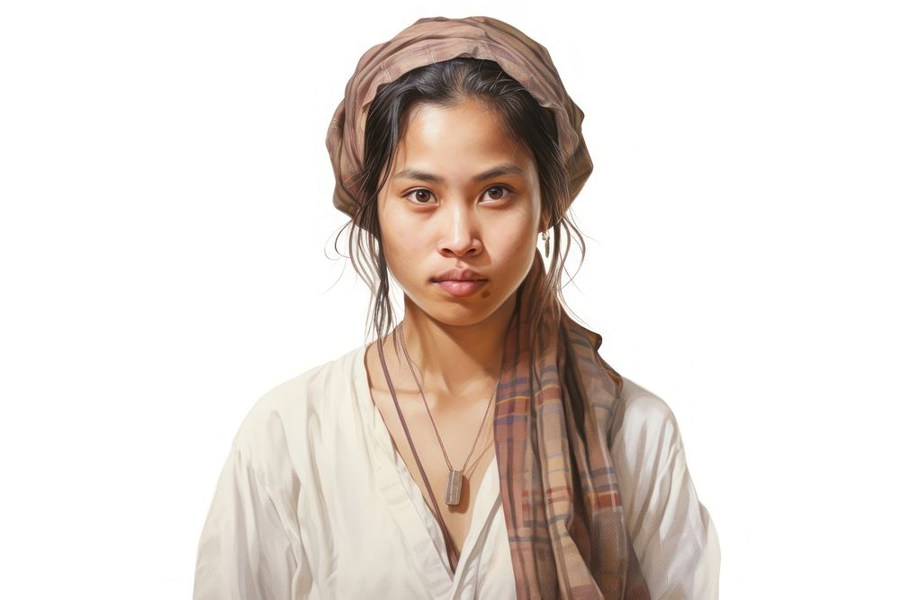 Ordinary southeast asian woman portrait scarf adult. AI generated Image by rawpixel.