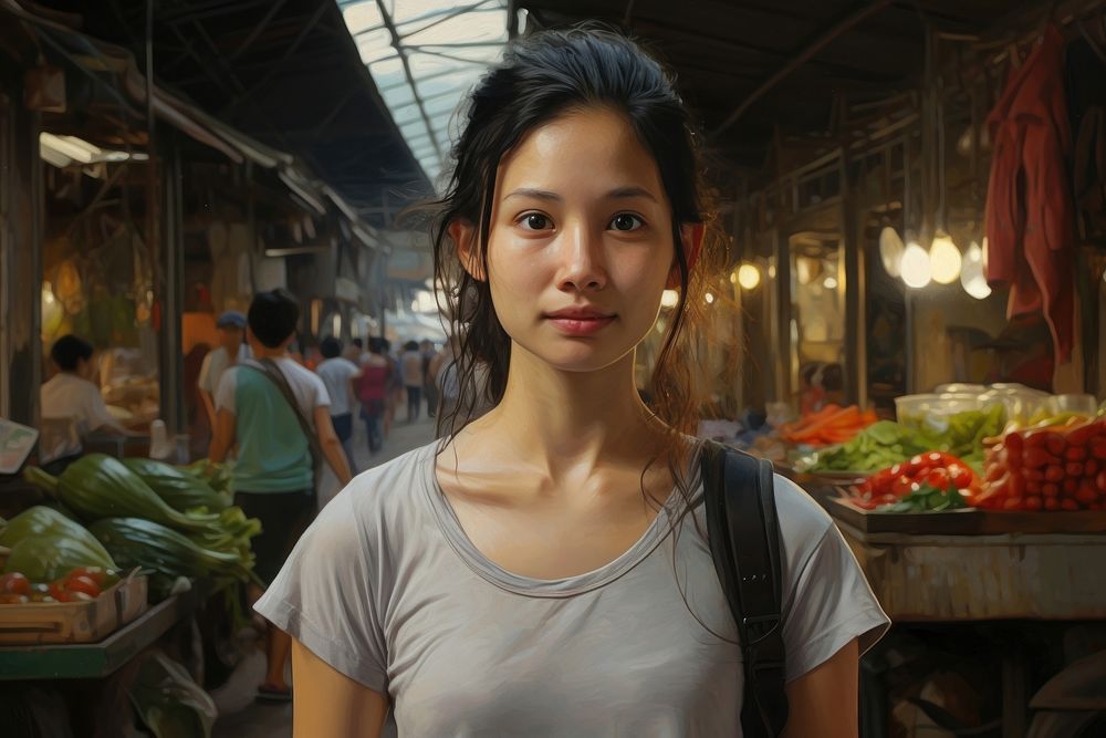 Ordinary thai woman market adult architecture. AI generated Image by rawpixel.