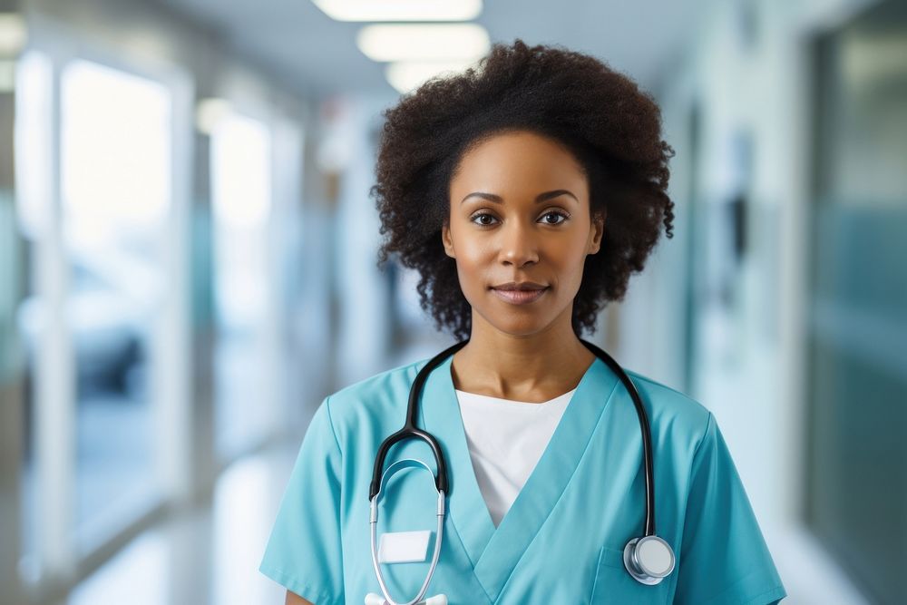 Female African American doctor hospital portrait standing. AI generated Image by rawpixel.
