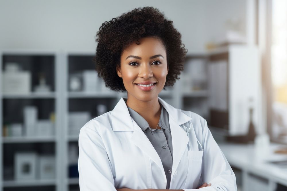 Female African American doctor standing portrait adult. AI generated Image by rawpixel.