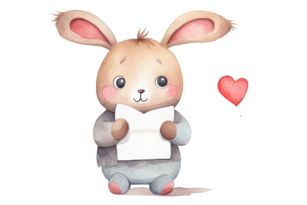 Rabbit love letter animal heart cute. AI generated Image by rawpixel.