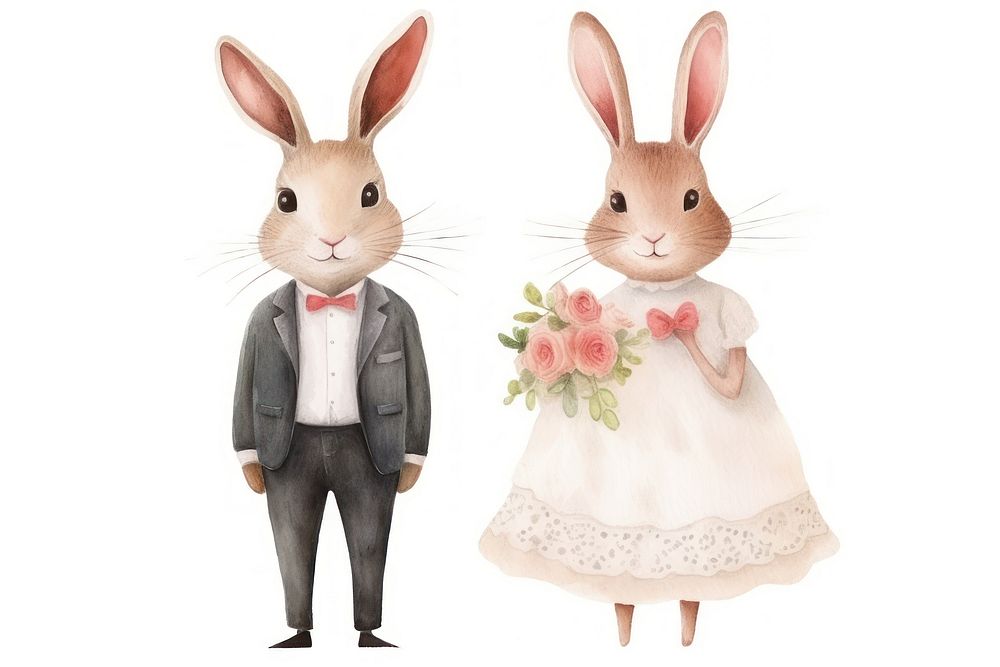 Cute rabbits wedding animal figurine rodent. AI generated Image by rawpixel.