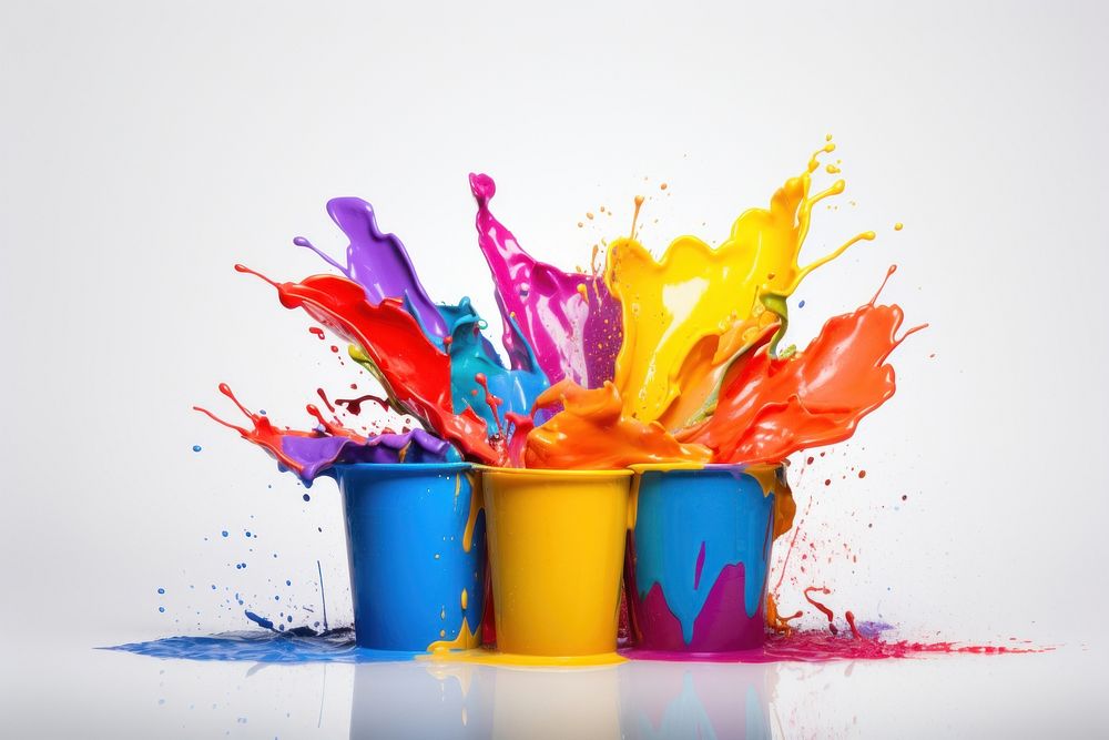 Paint buckets spill splattered creativity paintbrush. AI generated Image by rawpixel.