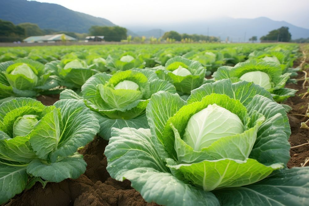 Cabbage farm vegetable plant field. AI generated Image by rawpixel.