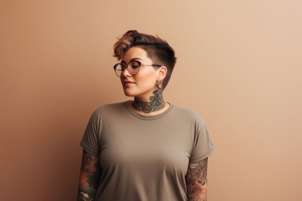 Tattoo portrait glasses t-shirt. AI generated Image by rawpixel.