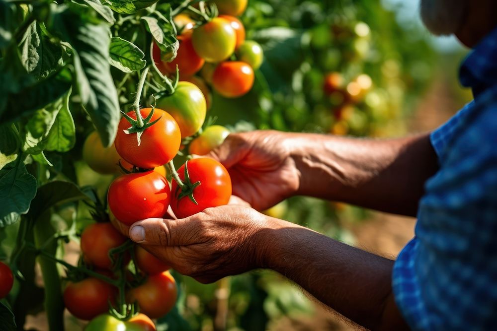 Tomato vegetable gardening outdoors. 