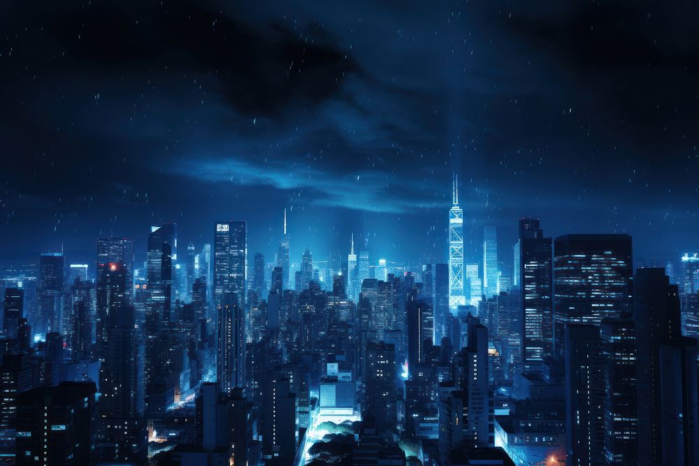 Night city architecture metropolis. AI generated Image by rawpixel.