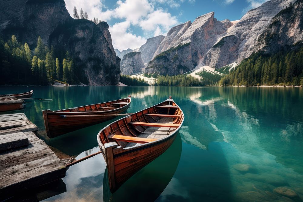 Lake boat landscape outdoors. AI generated Image by rawpixel.
