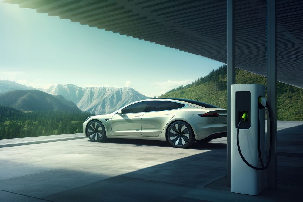 Electric car charging vehicle wheel transportation. AI generated Image by rawpixel.
