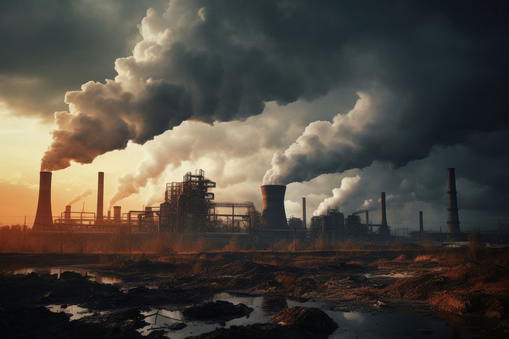 Factory industry pollution architecture smoke technology. AI generated Image by rawpixel.