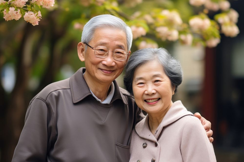 Old asian couple portrait smiling adult. AI generated Image by rawpixel.