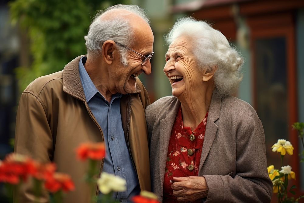 Old couple laughing smiling adult. AI generated Image by rawpixel.