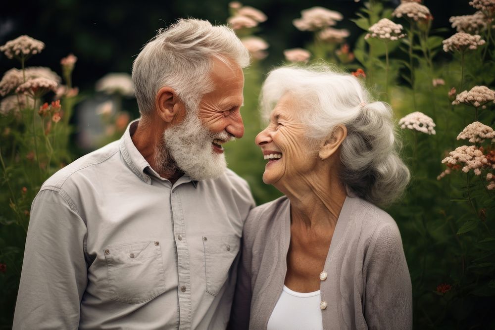 Old couple smiling adult togetherness. 