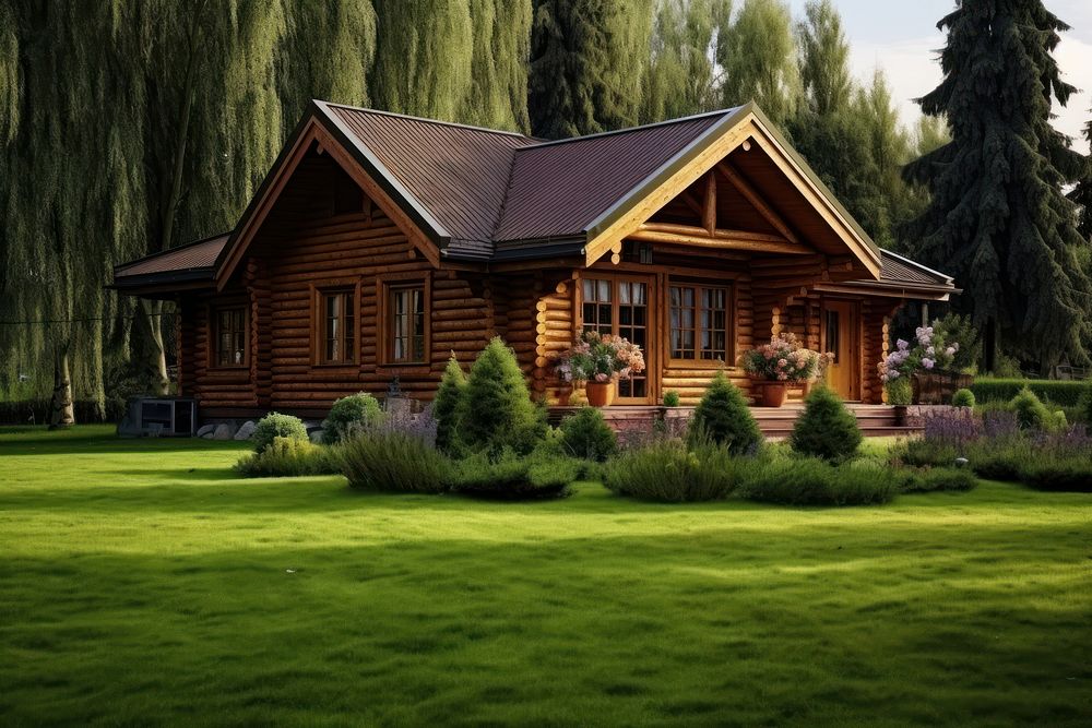 Wooden house grass architecture building. AI generated Image by rawpixel.