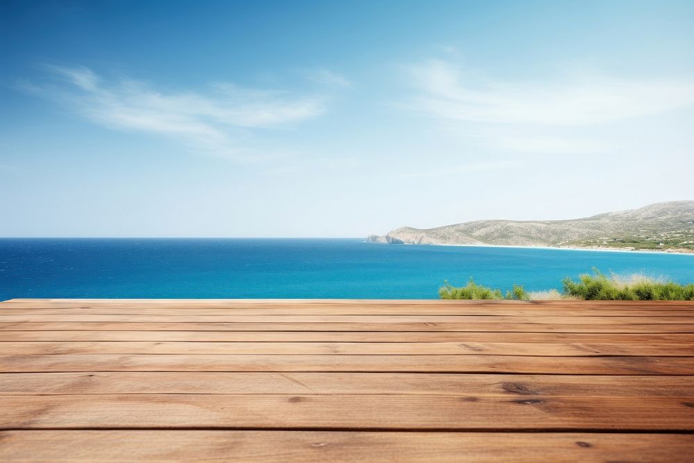 Wooden table wood land sky. AI generated Image by rawpixel.