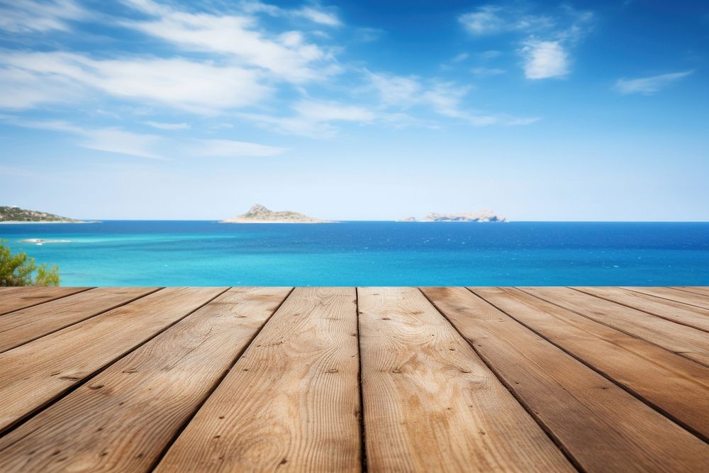 Wooden table wood land sea. AI generated Image by rawpixel.