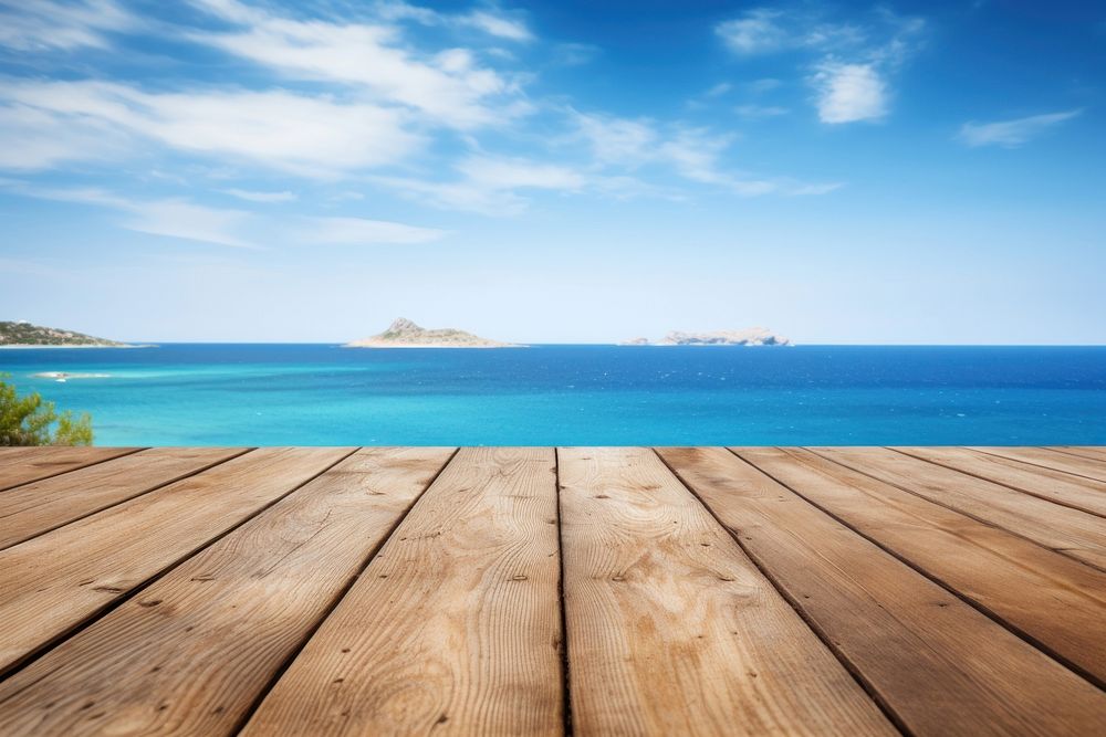 Wooden table wood land sea. 