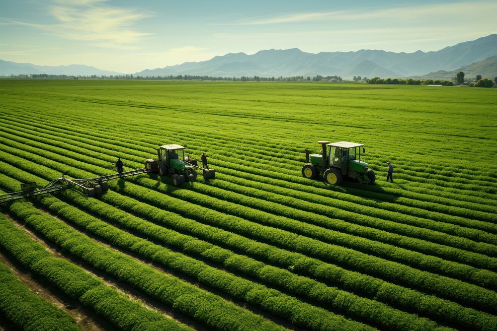 Green crops harvesting outdoors machine. AI generated Image by rawpixel.