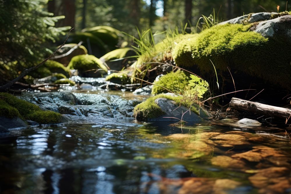 Stream forest land wilderness. AI generated Image by rawpixel.