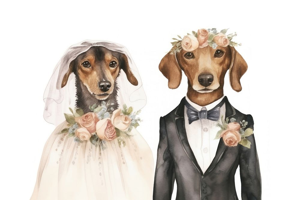 Dogs married wedding animal portrait. 