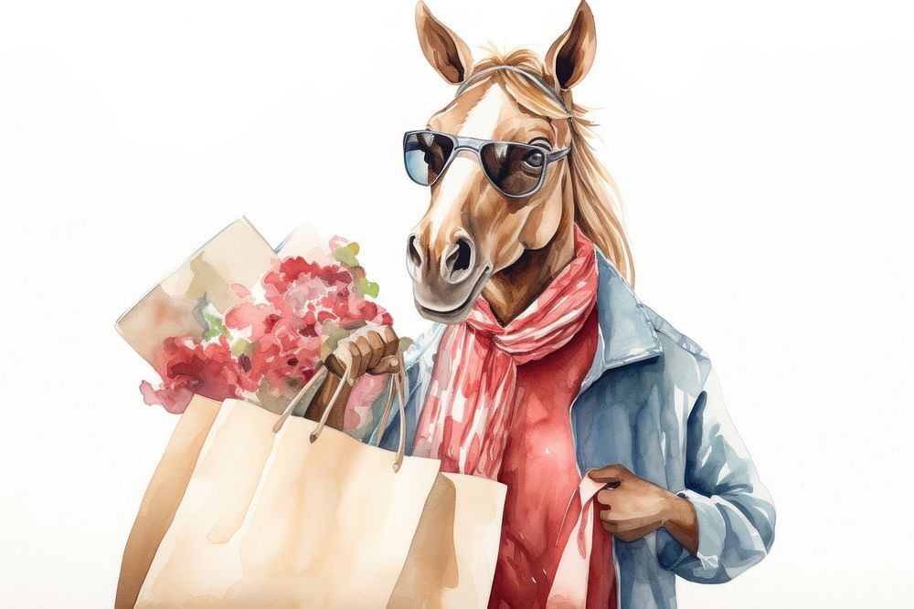 Horse shopping animal bag sunglasses. AI generated Image by rawpixel.