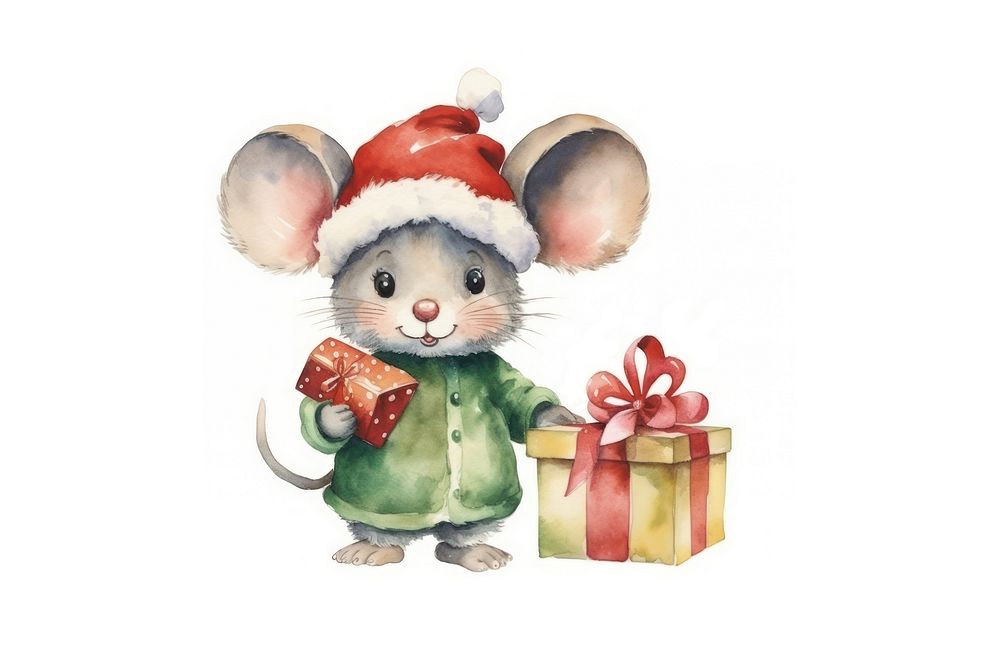 Mouse celebrating Christmas cartoon white background celebration. AI generated Image by rawpixel.