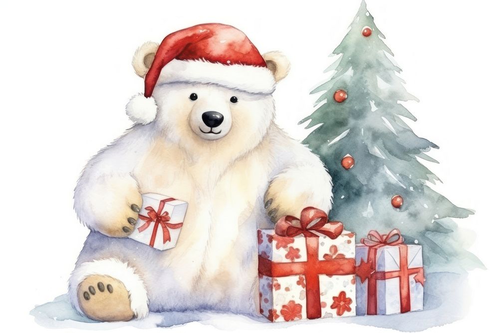 Polar bear celebrating Christmas christmas cartoon white. AI generated Image by rawpixel.