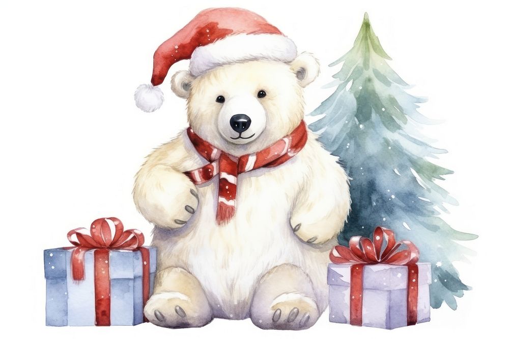 Polar bear celebrating Christmas christmas cartoon toy. AI generated Image by rawpixel.