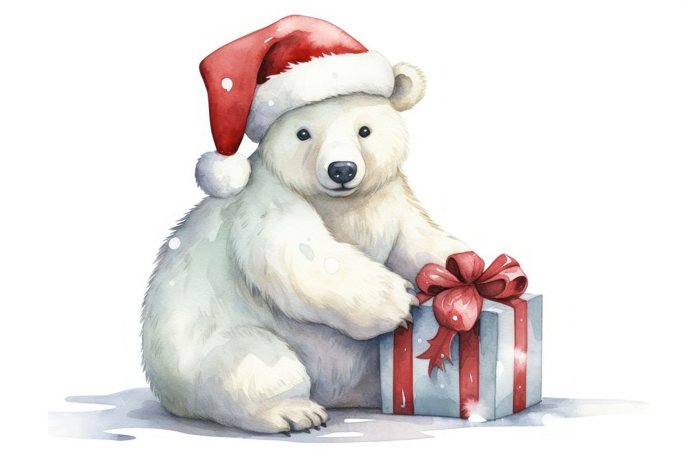 Polar bear celebrating Christmas christmas cartoon mammal. AI generated Image by rawpixel.