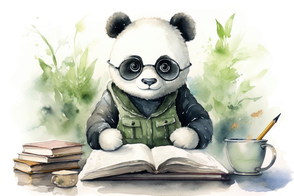 Publication portrait reading panda. AI generated Image by rawpixel.