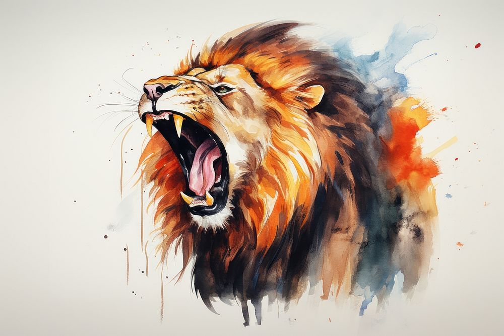 Roaring lion animal mammal art. 