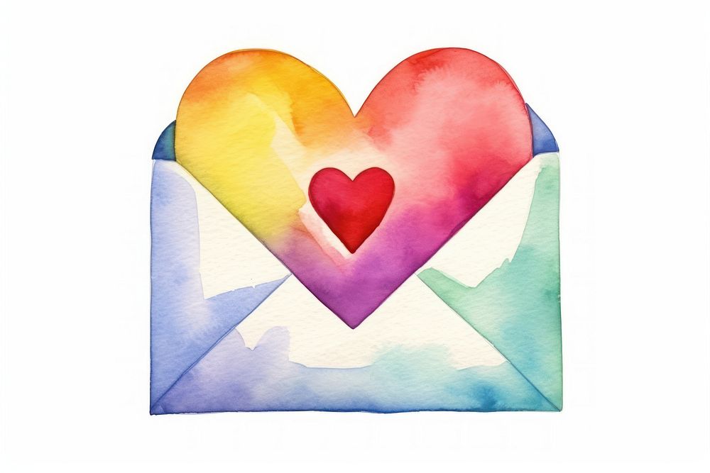 Rainbow love letter envelope heart white background. AI generated Image by rawpixel.