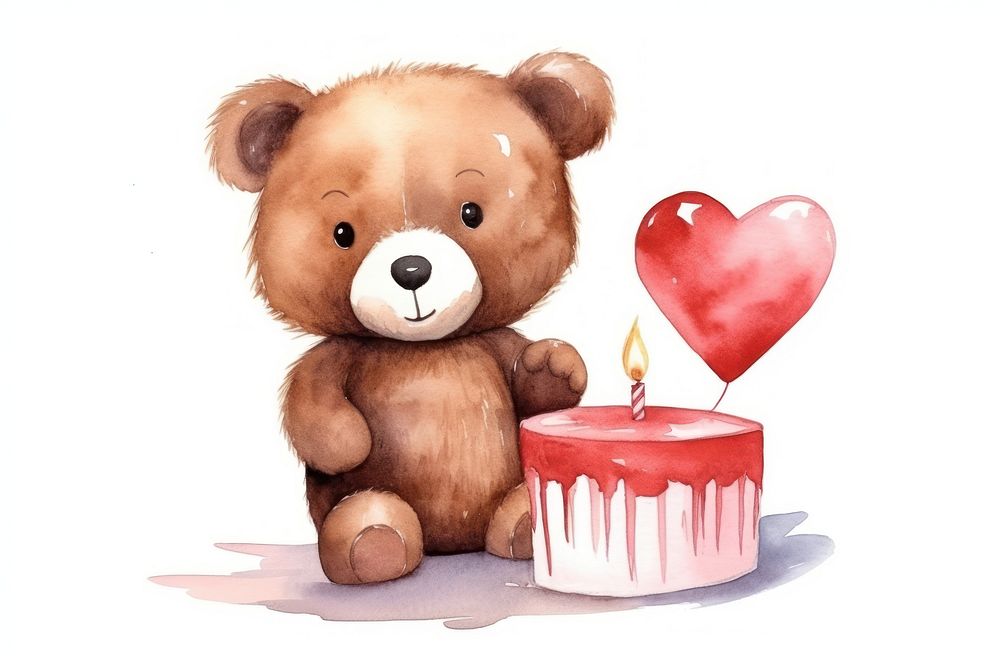 Teddy bear cake candle heart love. AI generated Image by rawpixel.