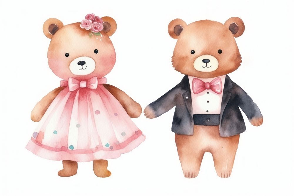 Teddy bears married wedding toy white background. AI generated Image by rawpixel.