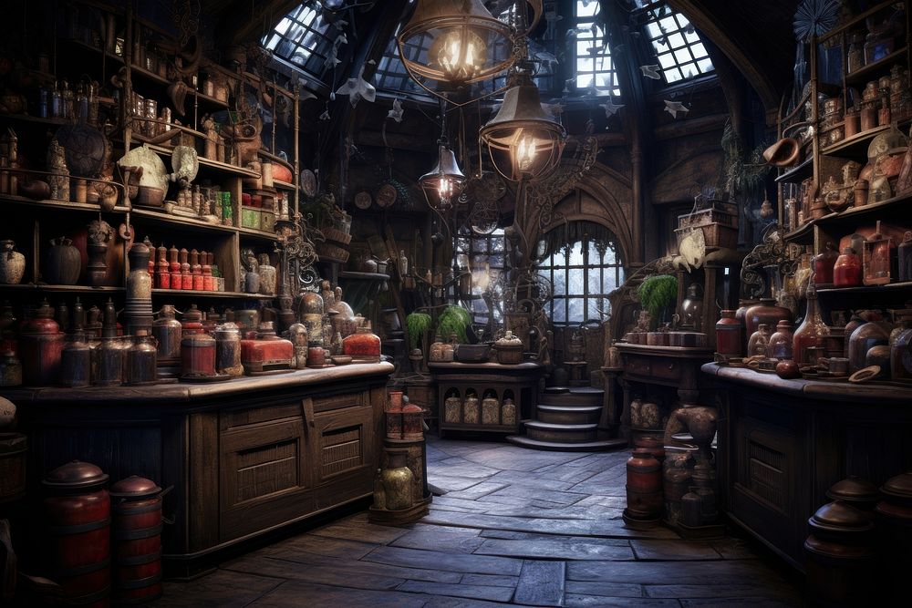 Potion shop architecture building container. AI generated Image by rawpixel.