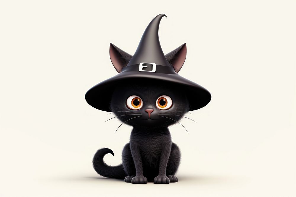 Black cat witch hat cartoon animal. AI generated Image by rawpixel.