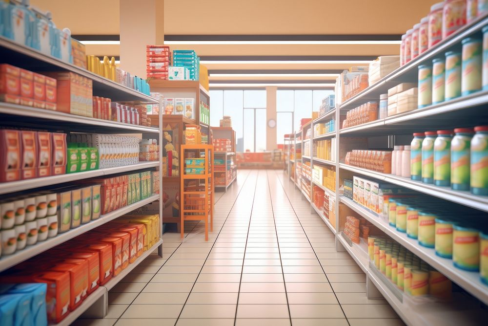 Supermarket shelves aisle architecture. AI generated Image by rawpixel.