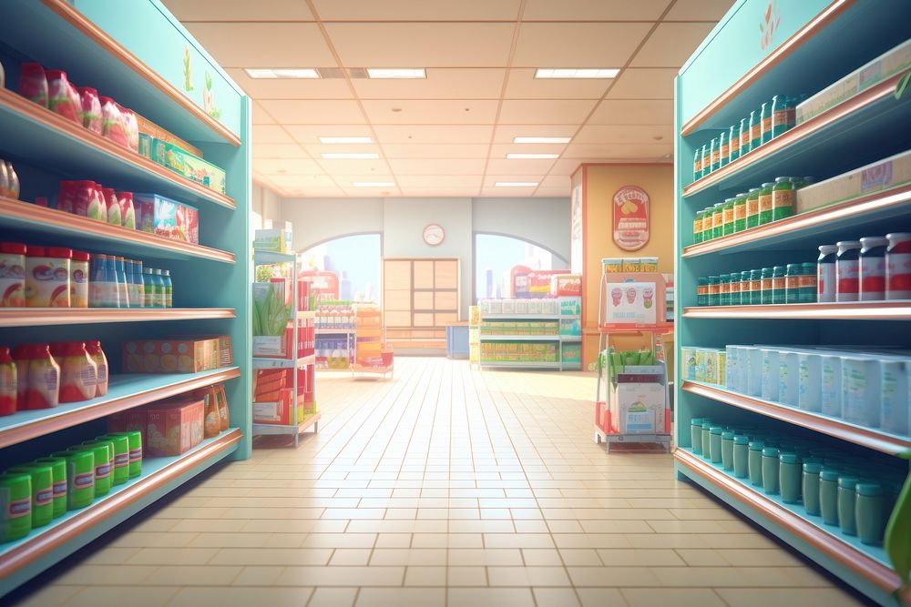 Supermarket shelves architecture consumerism. AI generated Image by rawpixel.