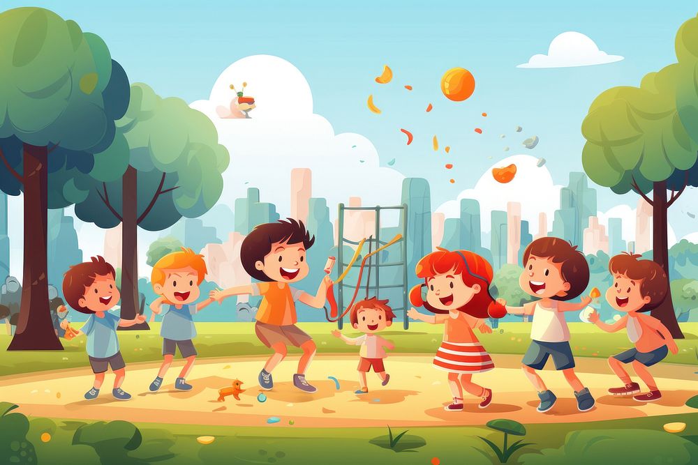 Kids activity outdoors park togetherness. AI generated Image by rawpixel.