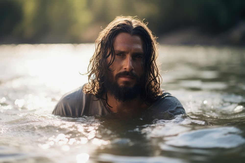 Baptism Jesus Christ Jordan River swimming. AI generated Image by rawpixel.