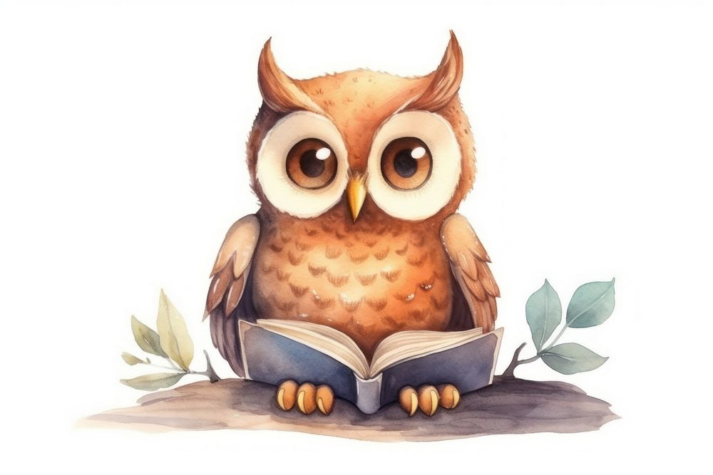 Owl read a book animal cartoon drawing. AI generated Image by rawpixel.