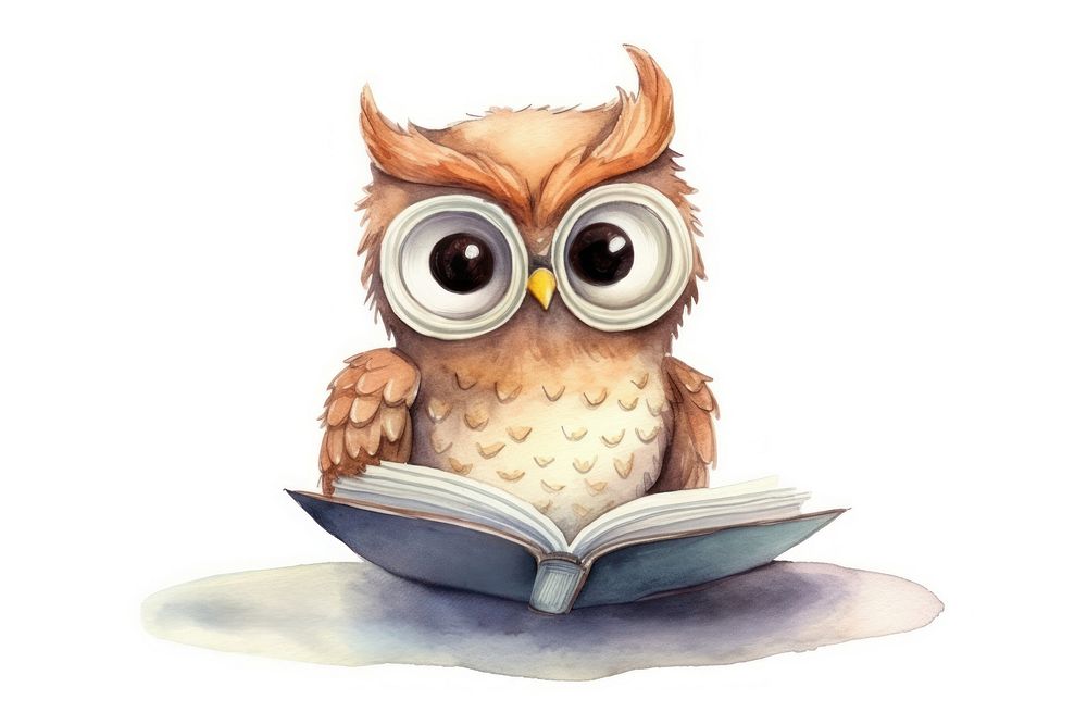 Owl read a book drawing cartoon sketch. AI generated Image by rawpixel.