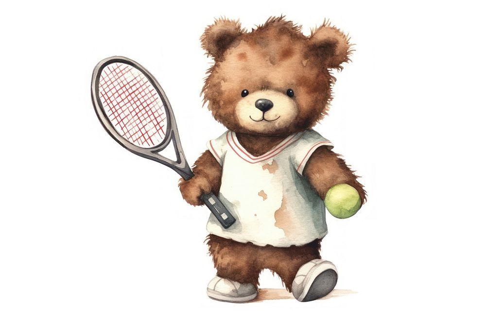 Bear playing tennis cartoon racket sports. AI generated Image by rawpixel.