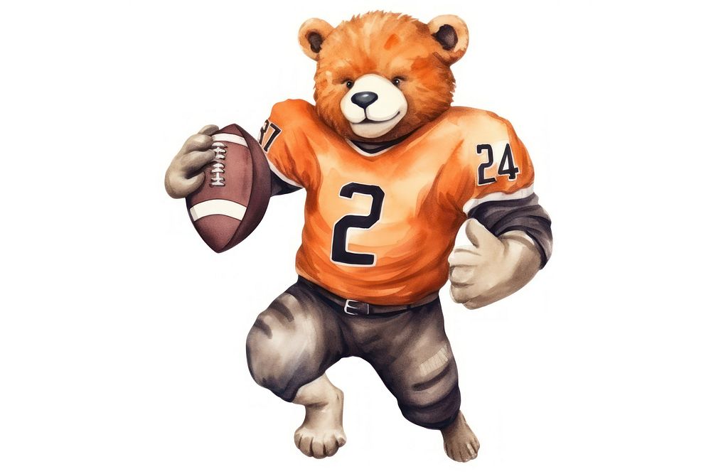 Bear playing football cartoon sports white background. AI generated Image by rawpixel.