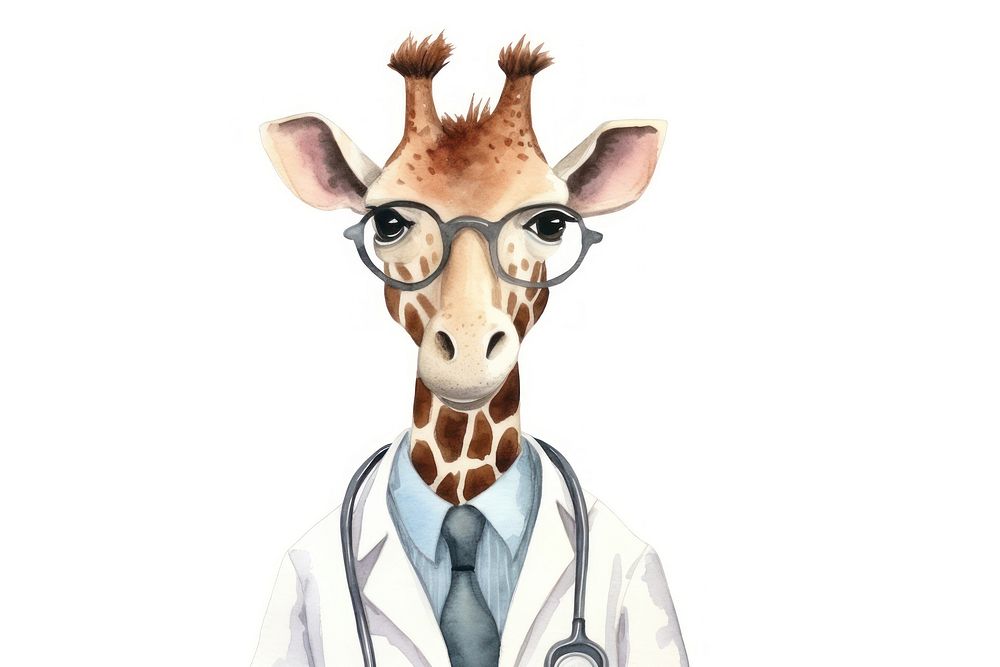 Animal doctor giraffe glasses cartoon. 